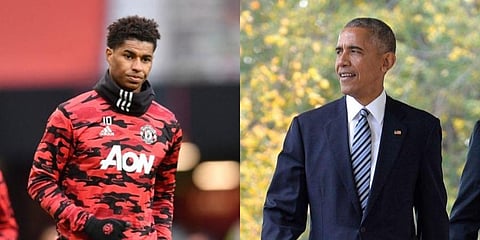 Manchester United forward Marcus Rashford (L) and former US president Barack Obama (Photos | AFP, AP)