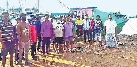 The fishermen who survived Cyclone Tauktae landed in Nagapattinam on Sunday. (Photo | EPS)
