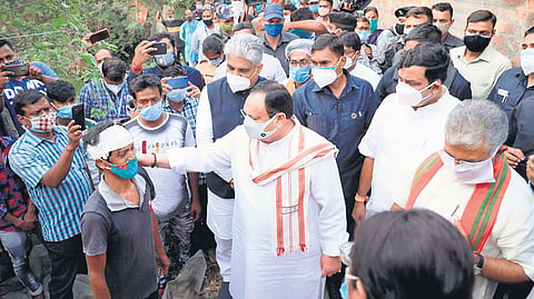 BJP national president J P Nadda accompanied by party leaders meets victims of post-poll violence in West Bengal’s Sonarpur on Tuesday