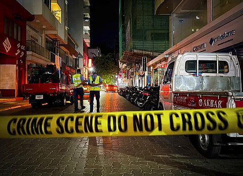 Maldivian police officers secure the area following a blast in Male (Photo | AP)