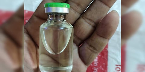 A vial with distilled water being sold as 'Remdesivir'. (Photo| RVK Rao, EPS)