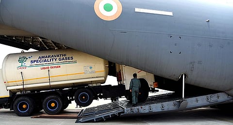 Medical oxygen tankers sending in cargo flight from Vijayawada airport. (File | EPS)