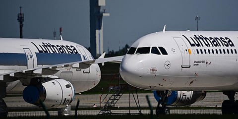 Parked aircrafts operated by German airline Lufthansa are pictured at Berlin Brandenburg BER airport Willy-Brandt in Schoenefeld. (File photo| AFP)