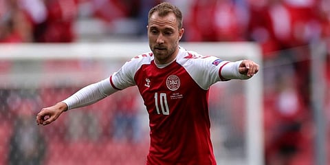 Denmark midfielder Christian Eriksen controls the ball during the Euro 2020 championship group B match between Denmark and Finland at Parken stadium in Copenhagen. (Photo | AP)