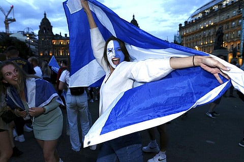 Scotland fans celebrate the Euro 2020 soccer championship group D match between England and Scotland (Photo | AP)
