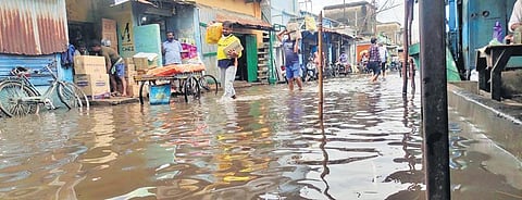 A flooded road at Malgodown in Cuttack. (Photo| Rashmi Ranjan, EPS)