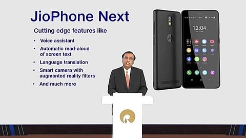 Mukesh Ambani launching a phone he must be pinning high hopes on. (Photo | Screen grab)