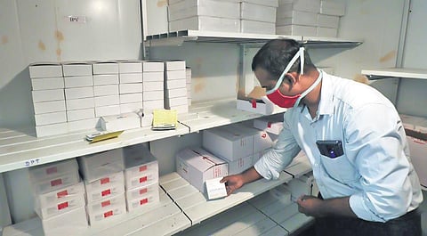 File photo of newly arrived Covid vaccine vials being stored at Regional Vaccine Store at Madurai | k k sundar