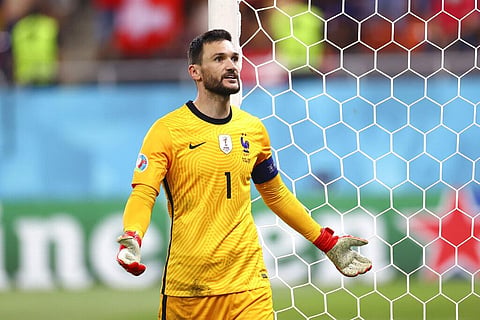 France's goalkeeper Hugo Lloris gestures during the Euro 2020 soccer championship round of 16 match between France and Switzerland. (Photo | AP)