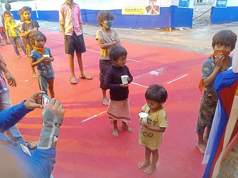Free food distributed to children during the Covid-19 lockdown in Bihar.
