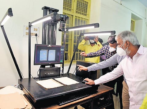 Minister of HR&CE PK Sekar Babu, inaugurated the  digitalisaton of records on Friday | R Satish Babu