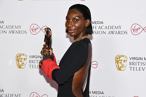 Michaela Coel poses for photographers with his Leading Actress award for her role in 'I May Destroy You' backstage at the British Academy Television Awards (Photo | AP)