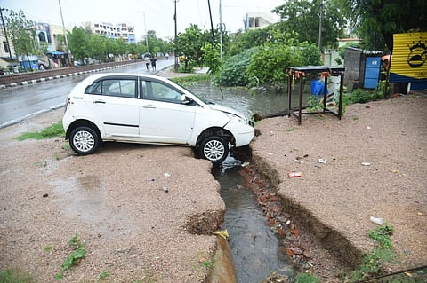 Rescue forces of the GWMC and the state's Disaster Response Force rushed to flooded areas of the city to help people through the misery. (Photo | EPS)