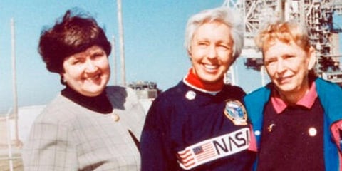  Blue Origin's Jeff Bezos has chosen Funk (middle), an early female aerospace pioneer, to rocket into space with him later this month. (Photo | AP)