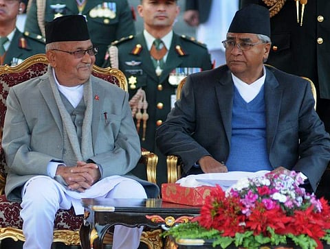 KP Sharma Oli (L) and Sher Bahadur Deuba (R). (File Photo | AFP)