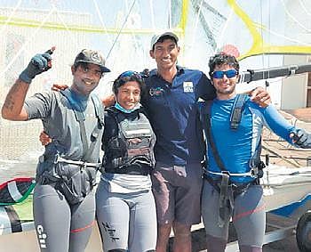 Indian sailing contingent of Varun Thakkar, Nethra Kumanan, KC Ganapathy and Vishnu Saravanan
