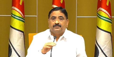 Telugu Desam Party leader Kalava Srinivasulu speaking to the media after the party's politburo meeting. (Photo | Facebook Screengrab)