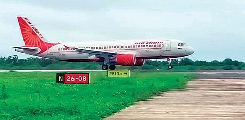 An Air India flight landing on the extended runway in Vijayawada airport near Gannavaram on Thursday (Photo I Express)
