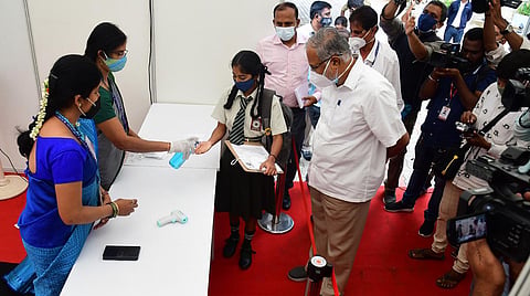 Education Minister Suresh Kumar visits an examination centre in Jayanagar. (Photo  | Shriram BN, EPS)