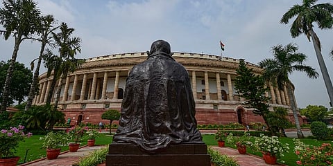 A view of Parliament building during ongoing Monsoon Session (Photo | PTI)