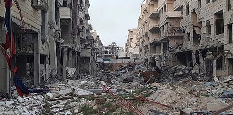 (For representational purposes) A view of damaged buildings due airstrikes in Syria. (File Photo| AP)