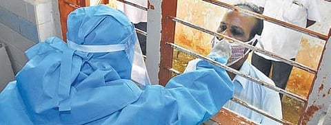A tuberculosis patient being tested for Covid-19. (Photo | Madhav K, EPS)