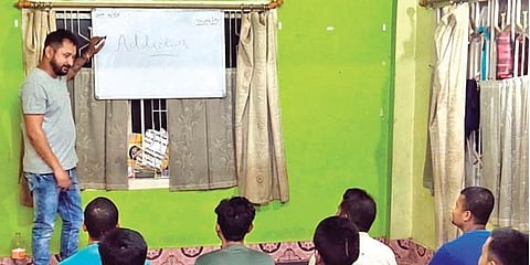 Bedanta Bora conducts a session at the drugs and alcohol de-addiction  centre in Guwahati run by him and two others.
