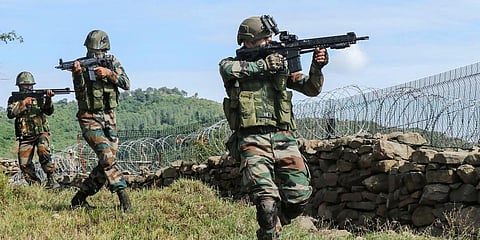 Indian soldiers patrols along the Line of Control (LOC) between India and Pakistan border in J&K's Poonch district. (Representative Image)