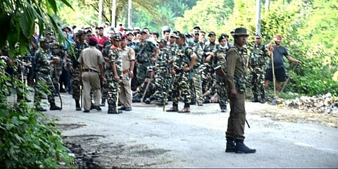 File photo of security personnel at Assam-Mizoram border after houses and shops were torched in a fresh border dispute in October. (Photo | EPS)