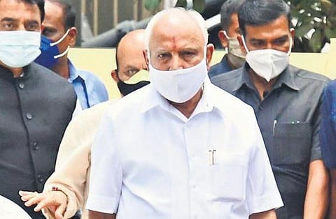 BS Yediyurappa outside the Raj Bhavan after submitting his resignation as chief minister to Governor Thaawarchand Gehlot in Bengaluru on Monday | Shriram BN