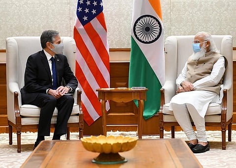 US Secretary of State Antony Blinken and Prime Minister Narendra  Modi. (Photo | Twitter, @SecBlinken)
