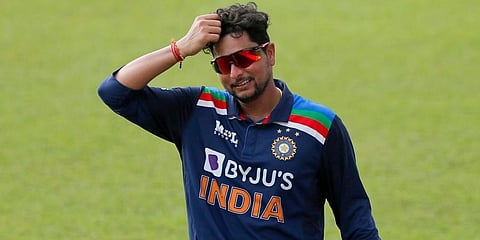 India's Kuldeep Yadav scratches his head while fielding on the first ODI cricket match between Sri Lanka and India in Colombo. (Photo | AP)