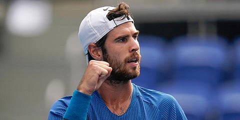 Karen Khachanov, of the Russian Olympic Committee, gestures during a semifinal men's tennis match against Pablo Carreno Busta, of Spain, at the 2020 Summer Olympics in Tokyo, Japan. (Photo | AP)