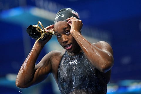 Simone Manuel, of United States, leaves the pool after a women's 50-meter freestyle semifinal at the 2020 Summer Olympics. (Photo | AP)