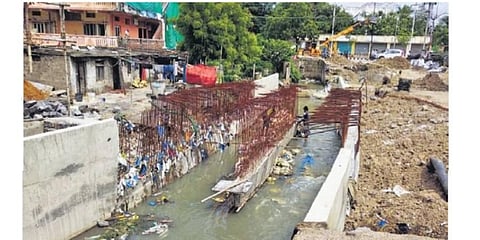 The stormwater drain under construction in Karimnagar.