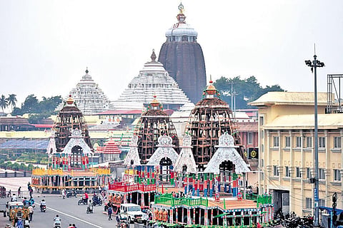 The nearly-complete chariots parked at construction yard on Bada Danda. (Photo | Express)