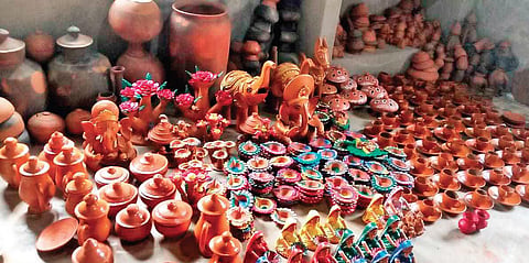 Terracotta products created by women artisans of Fatehpur village (Photo | Express)