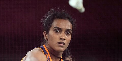 India's PV Sindhu competes against Taiwan's Tai Tzu-Ying during their women's singles badminton semifinal match at the 2020 Summer Olympics in Tokyo, Japan. (Photo | AP)