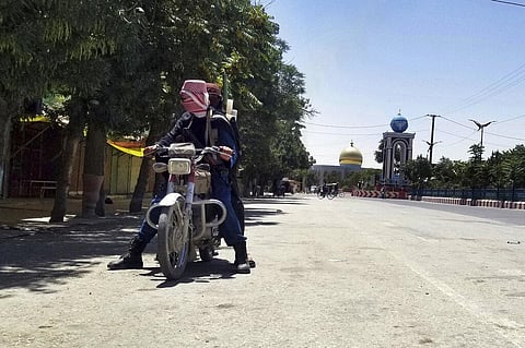 Taliban fighters patrol inside the city of Ghazni, southwest of Kabul, Afghanistan. (Photo | AP)