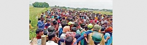 Villagers clash with police at the project site on Thursday. (Photo | Express)