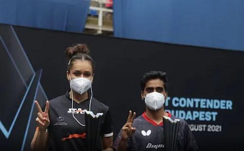 Manika Batra-Sathiyan Gnanasekaran won the mixed doubles title at WTT Contender Budapest 2021. (WTT Instagram Photo)