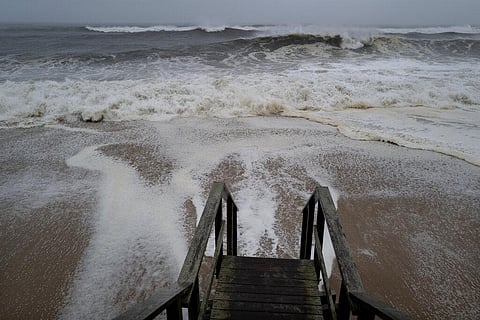 Waves pound the beaches of Montauk, N.Y., Sunday, Aug. 22, 2021, as a severe weather system approaches. (Photo | AP)