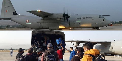 People being vacuated from Kabul by an IAF aircraft. (Photos @MEAIndia)