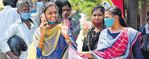 Candidates and parents gather outside the Quaid-e-Millath Government College for Women in Chennai, where admission counselling for seats in various courses commenced on Monday | R Satish Babu