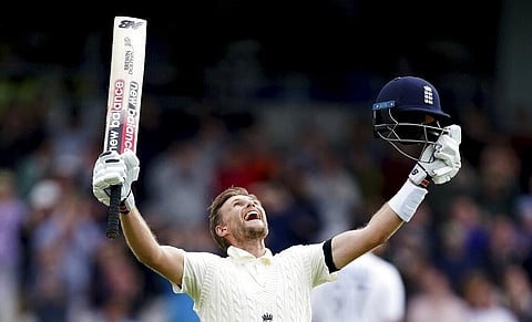 England captain Joe Root celebrates scoring a century during the second day of third test cricket match between England and India, at Headingley in Leeds, England, Aug. 26, 2021. (Photo | AP)