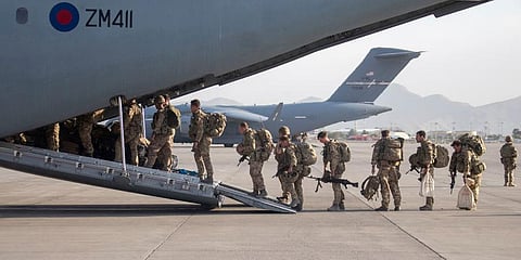 UK military personnel boarding A400M aircraft departing Kabul, Afghanistan. (Photo | AP)
