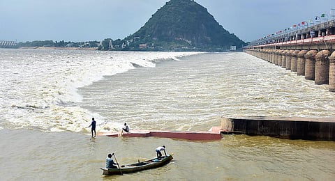 A view of floodwater level increasing at Prakasam Barrage  I Express