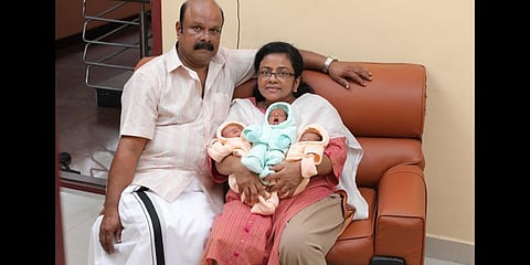Cicy and George Antony with their triplets
