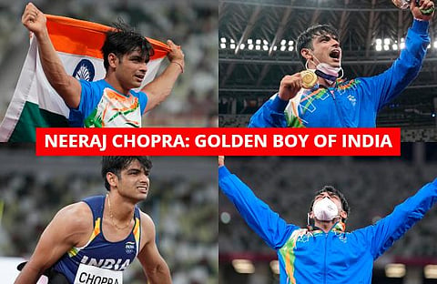 Star javelin thrower Neeraj Chopra on Saturday became only the second Indian to win an individual gold in the Olympics, out-performing the field by some distance to immortalise himself as the first track-and-field Games medal-winner for the country. (Photo | AP)