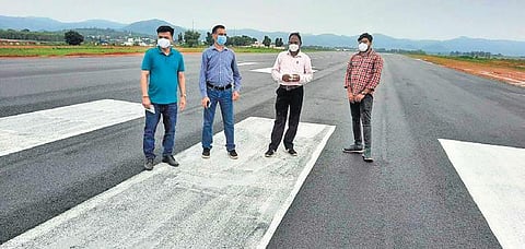 The team from BPIA inspecting the runway at Jeypore airstrip. (Photo  | EPS)